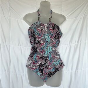 Love Your Assets by Spanx One Piece Swimsuit Paisley Print Shaping Swimwear L